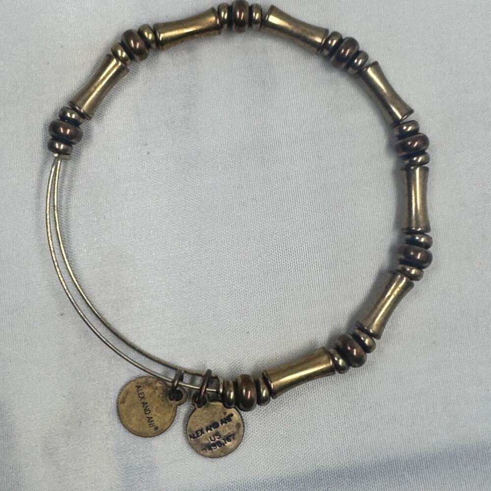 Alex and Ani Rafaelian Gold Bamboo Beaded Adjustable Bangle Bracelet signed